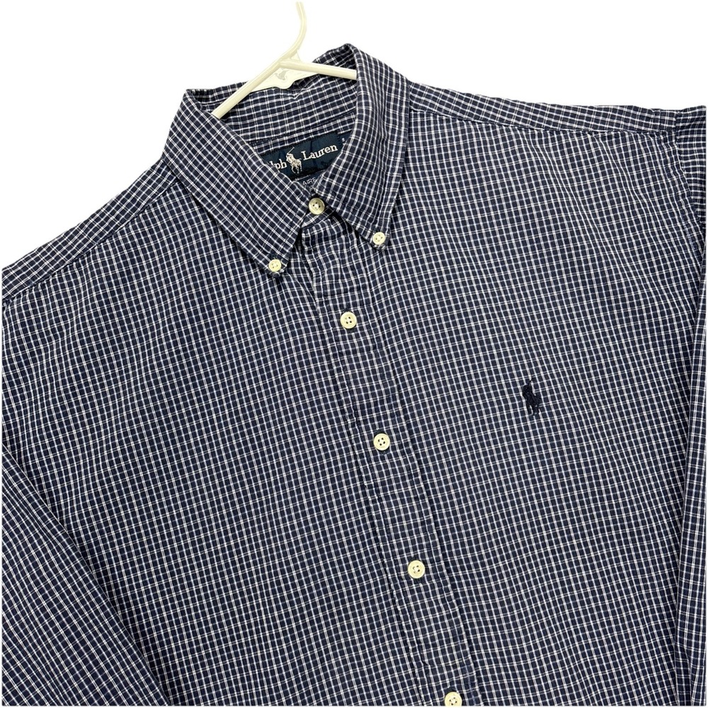 VTG Ralph Lauren Blaire Shirt Mens‎ L Long Sleeve Button Down Blue Check Office